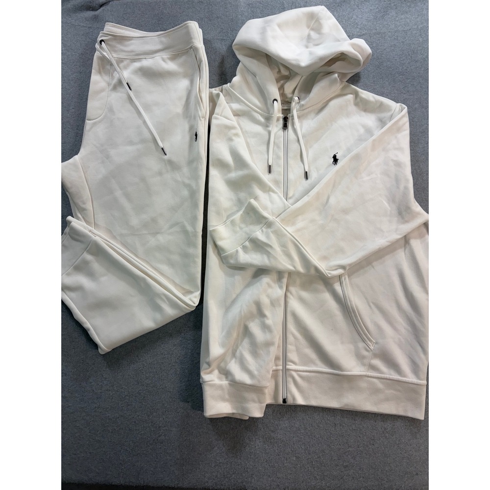 Polo Ralph Lauren Performance Mens XXL Tracksuit Set White Hoodie Joggers 2pc
